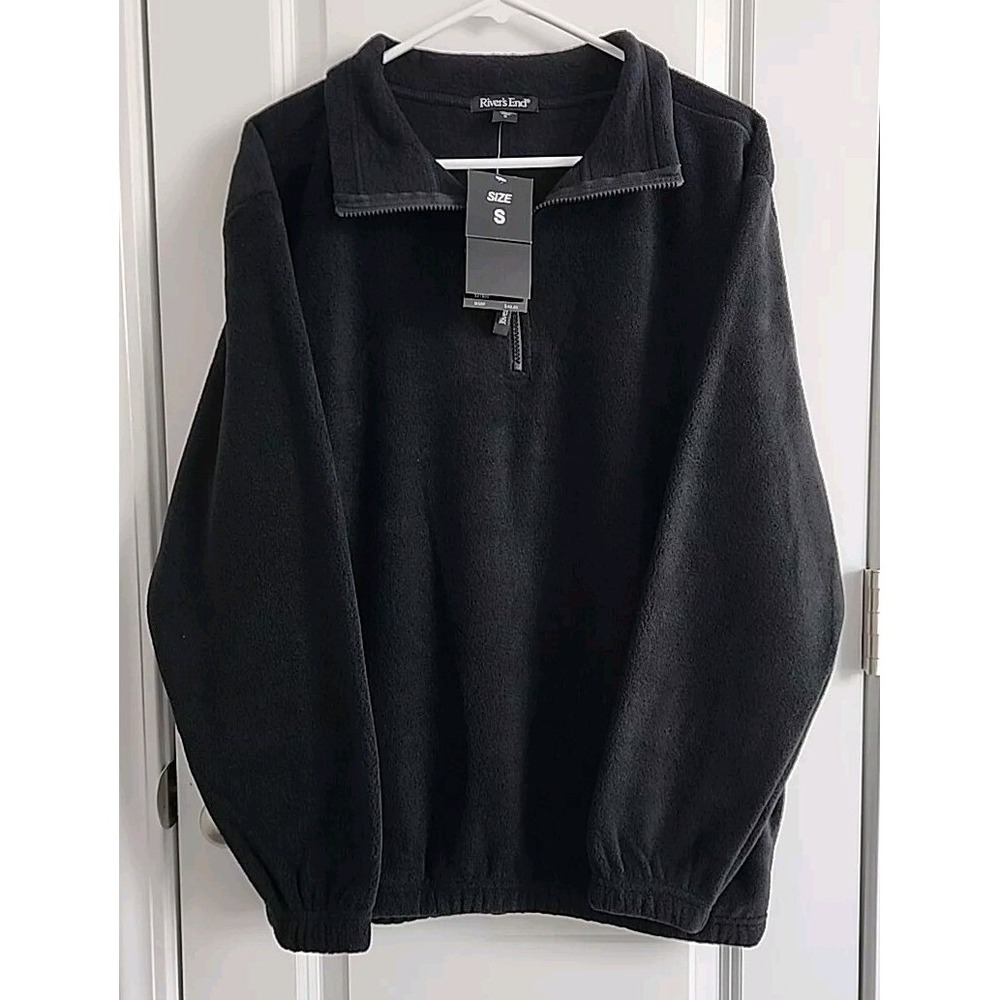 River's End 1/4 Zip Microfleece Layering Jacket Mens Size Small Black Athletic